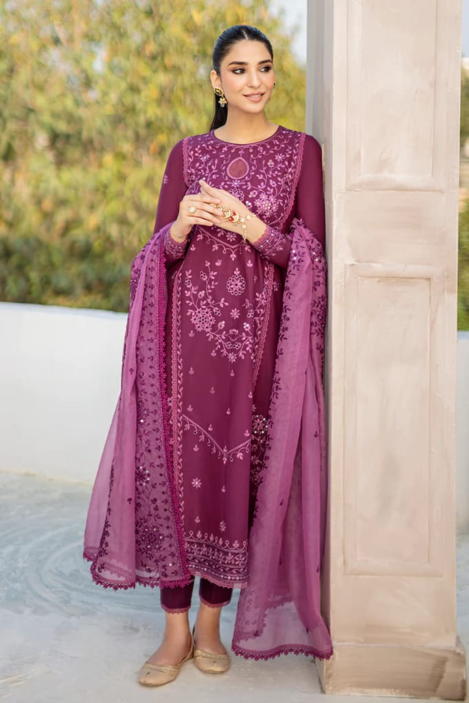 Dhanak-3PC Embroidered Shirt with Organza Embroidered Dupatta- 3242