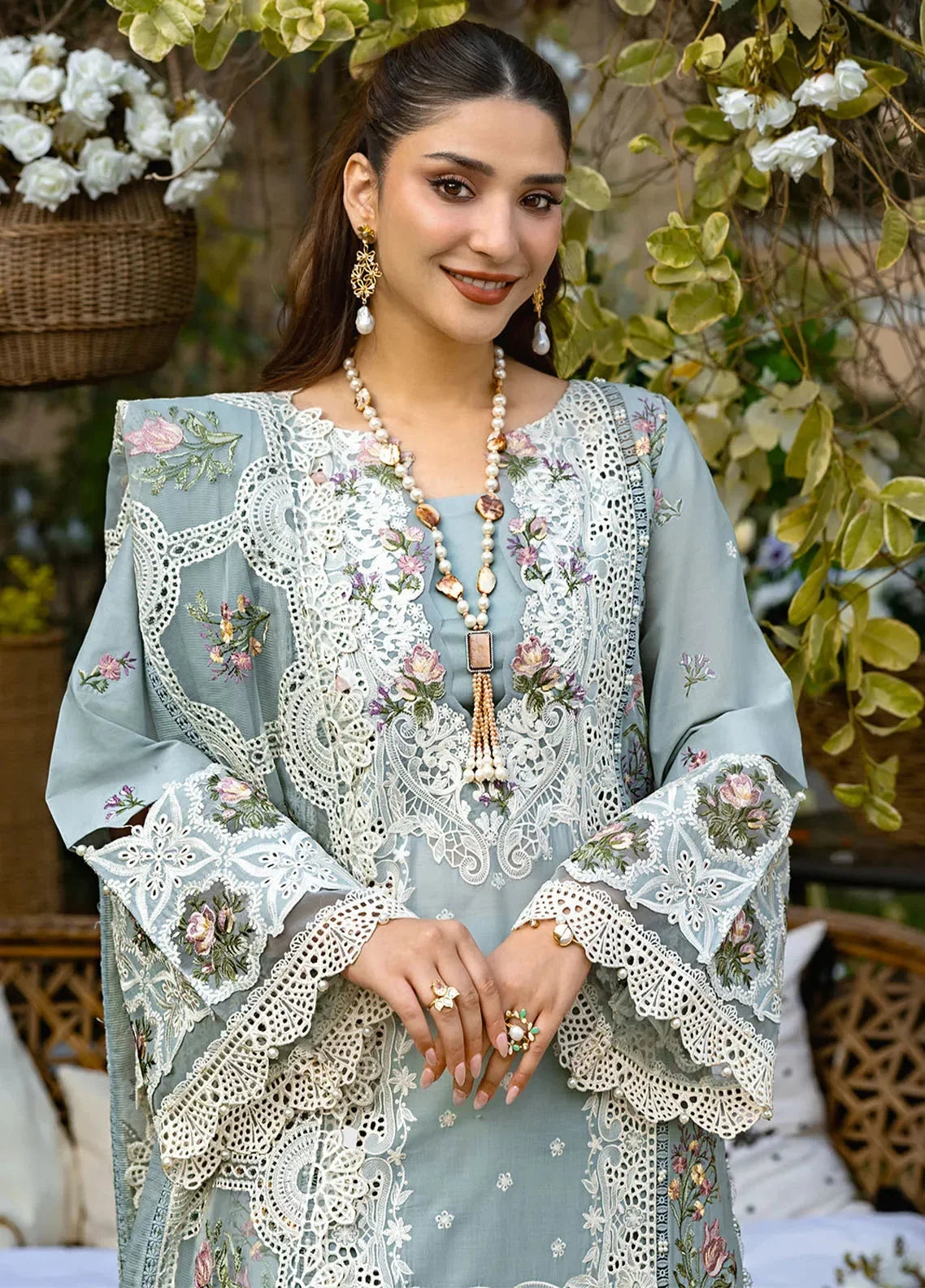 Dhanak-3PC  Chikankari Embroidered Shirt with Khadi Net RTW Embroidered Dupatta - 6324