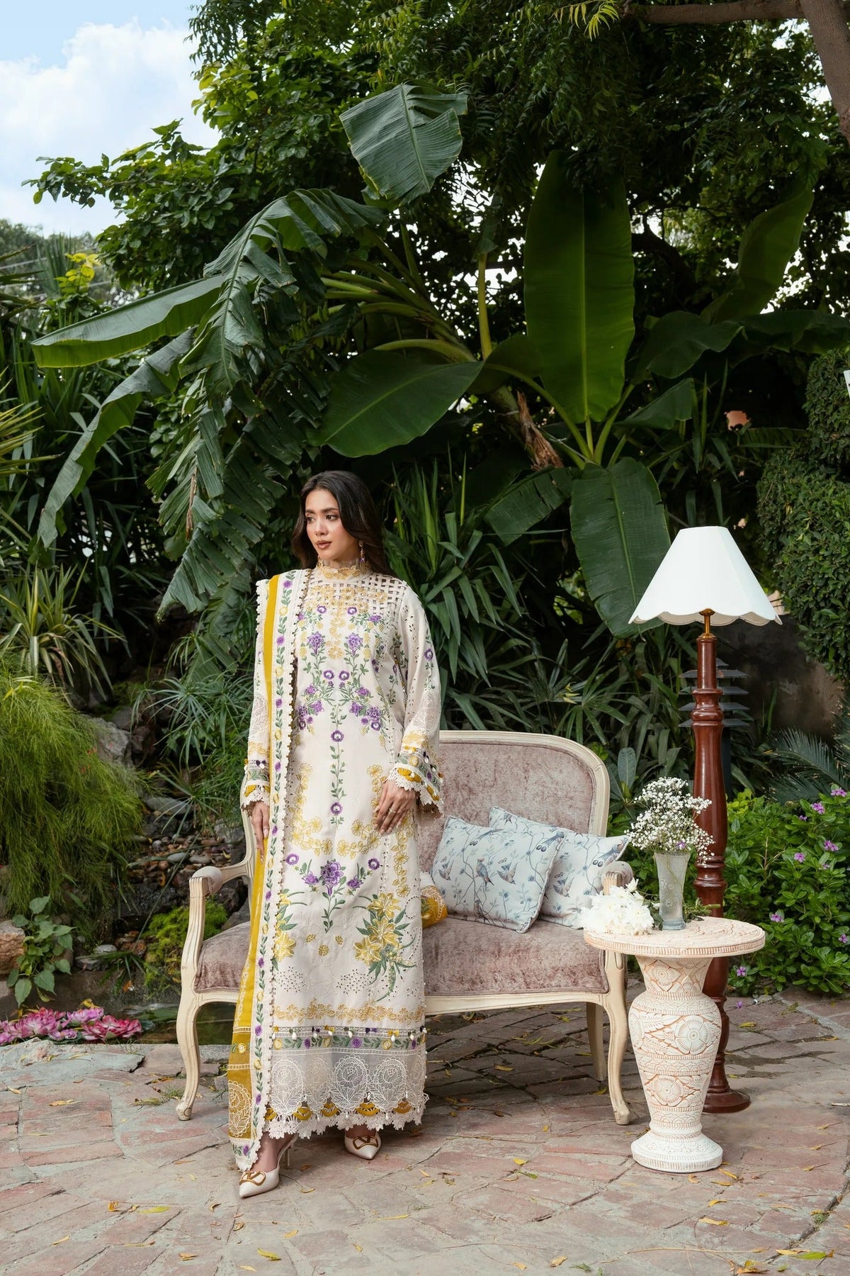 Dhanak-3PC  Embroidered Shirt with Dhanak Embroidered RTW Dupatta - 6479
