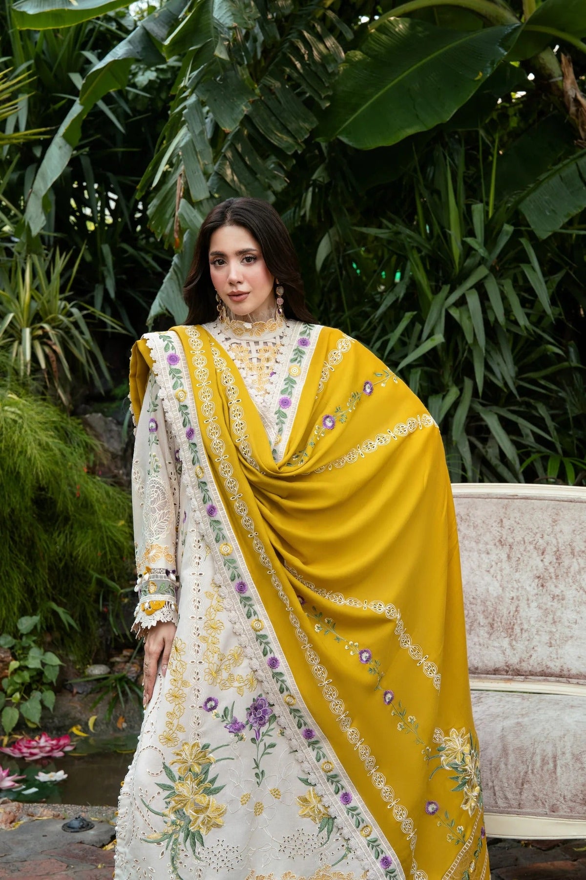 Dhanak-3PC  Embroidered Shirt with Dhanak Embroidered RTW Dupatta - 6479
