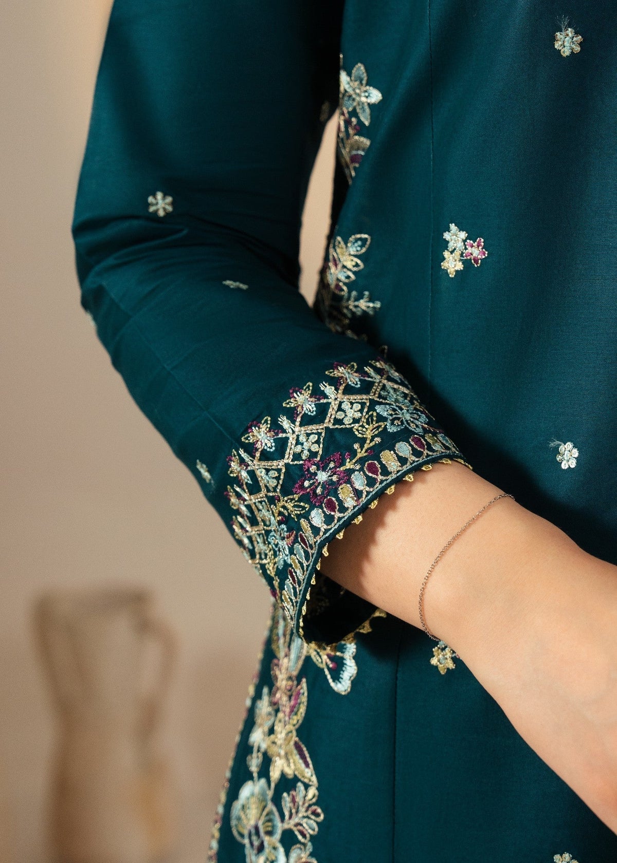 Dhanak-3PC Embroidered Shirt with Chiffon Embroidered Dupatta - 3531