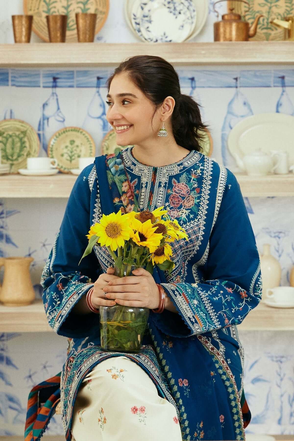 Dhanak-3PC Embroidered Shirt with Digital Printed Shawl - 668